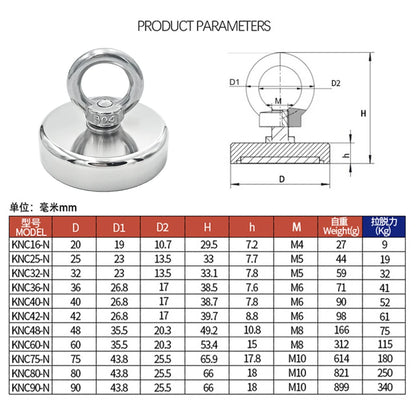 Super Strong Neodymium Fishing Magnet Hooks N52 Heavy Duty Magnet with Countersunk Hole Eyebolt 16-90mm Salvage Searcher Magnets